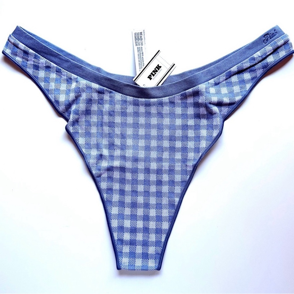 💙🤍💙NWT/ PINK Victoria's Secret Blue Gingham Thong
